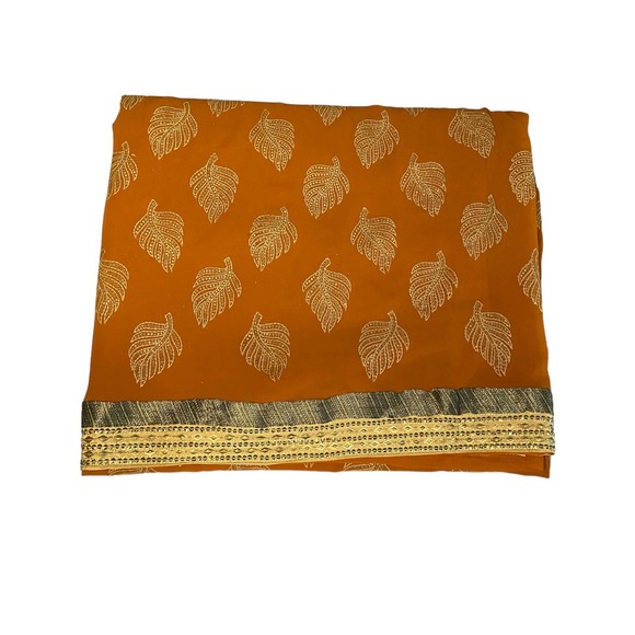 Women's Orange Leaves Indian Sari / Saree - Picture 6 of 6